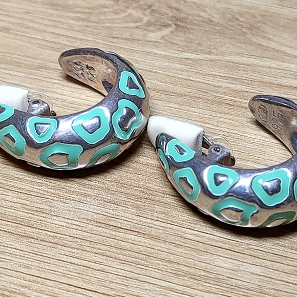 Simon Sebbag Design SSD Clip On Silver Animal Print Hoop Earrings, Turquoise - Picture 4 of 8